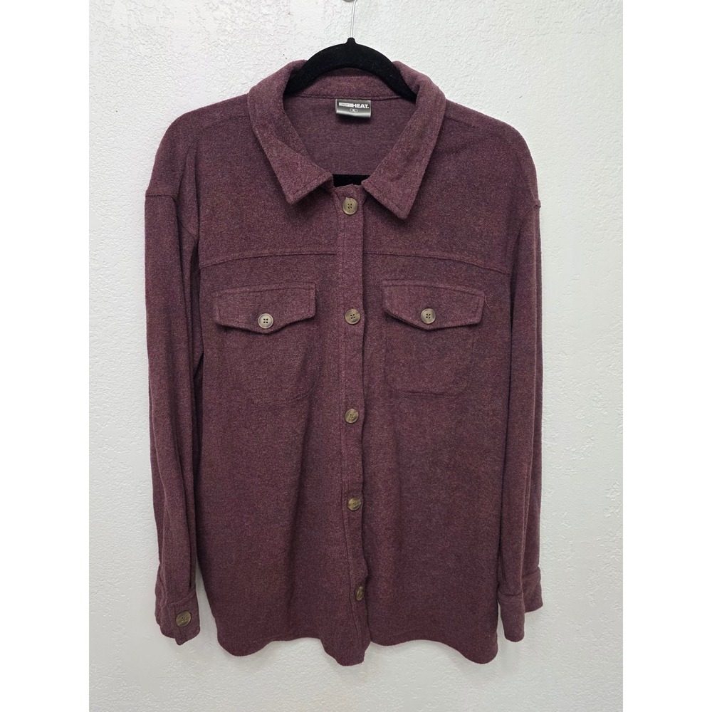 32 Degrees Heat Fleece Shacket Maroon Button Up Shirt Jacket XL